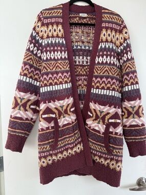 LL Bean Women's Cotton Ragg Sweater, Open Cardigan Fair Isle